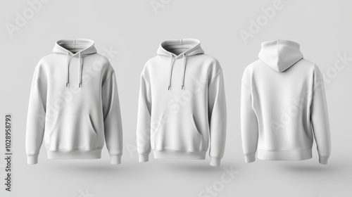 White hoodie mockup. Front and back hoodie template