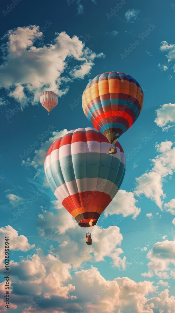 Fototapeta premium Colorful hot air balloons floating in the sky, 4K hyperrealistic photo