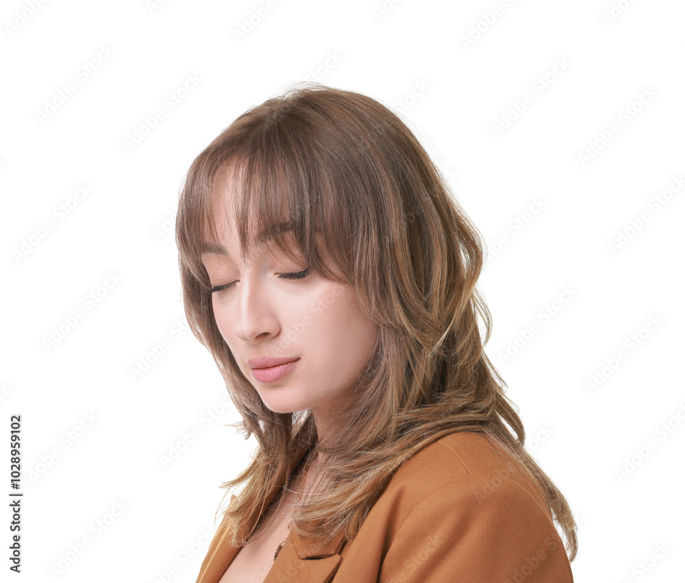 Attractive woman with stylish haircut on white background Attractive woman with stylish haircut on white background