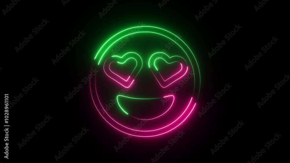 abstract a neon color love emoji icon isolated on black background.HD motion graphics. abstract a neon color love emoji icon isolated on black background.HD motion graphics.