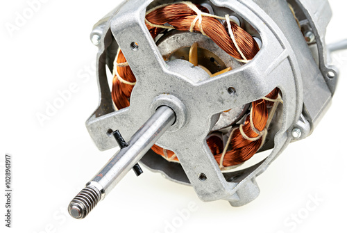 Close-up of electric fan motors with copper coil isolate on white background