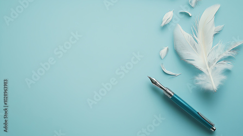 World Poetry Day, a thoughtful poet with a pen on a light blue background