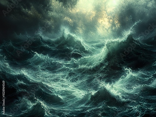 Stormy Sea: Dramatic Waves and Dark Clouds