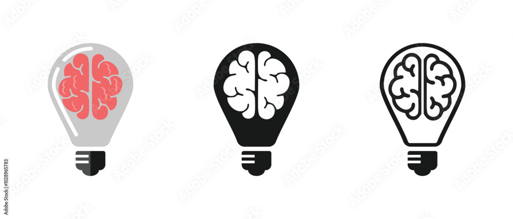 brain lamp set icon, simple outline design, solid and colored, editable vector eps 10. brain lamp set icon, simple outline design, solid and colored, editable vector eps 10.