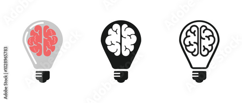 brain lamp set icon, simple outline design, solid and colored, editable vector eps 10.