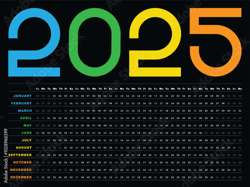 Colorful 2025 Calendar horizontal planner