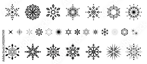 Snowflakes icon collection. Graphic modern black and white ornament.