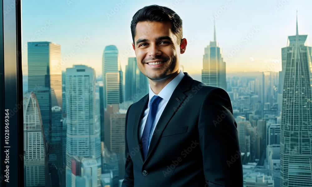 Caucasian CEO in Stylish Suit by Office Window Caucasian CEO in Stylish Suit by Office Window