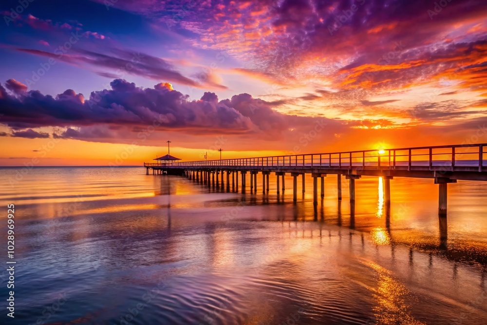 Hervey Bay Jetty Sunset - Scenic Coastal View with Copy Space for Text Hervey Bay Jetty Sunset - Scenic Coastal View with Copy Space for Text