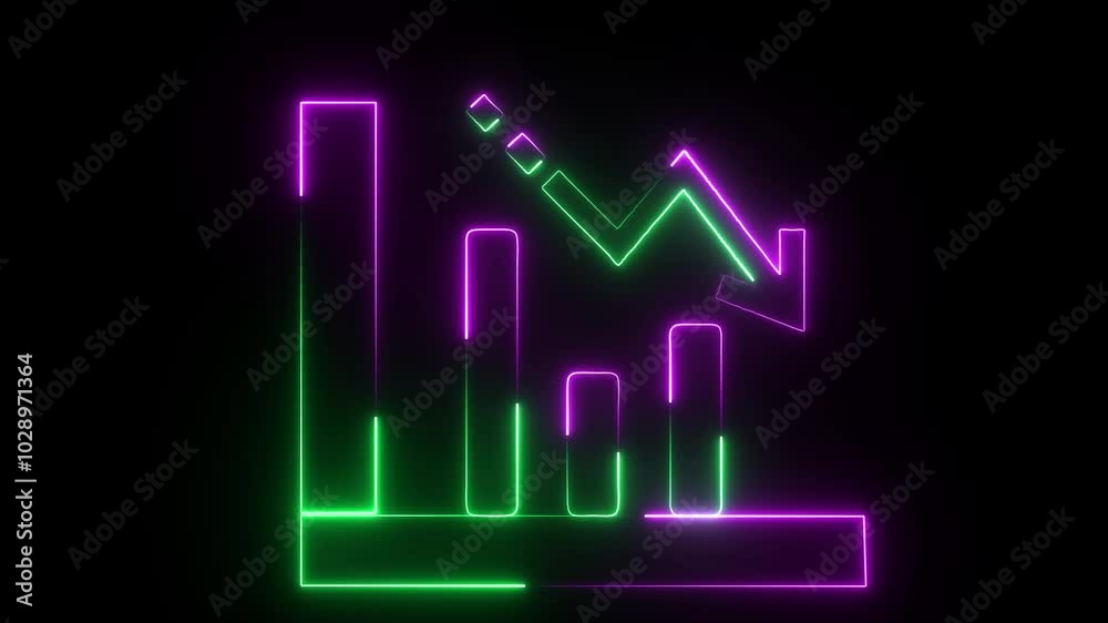 Business graph monthly chart of business profit and loss by bright neon lines. Animation video by bright neon lines from bottom to top graph. Business graph monthly chart of business profit and loss by bright neon lines. Animation video by bright neon lines from bottom to top graph.
