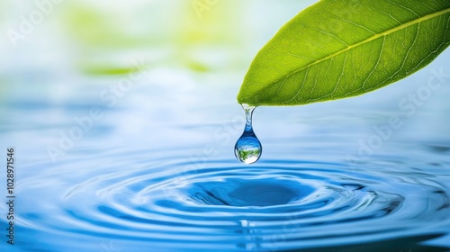 Water Drop Hanging from Leaf Edge