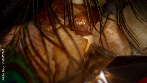 Delicate beautiful objects in a wooden box spinning photo