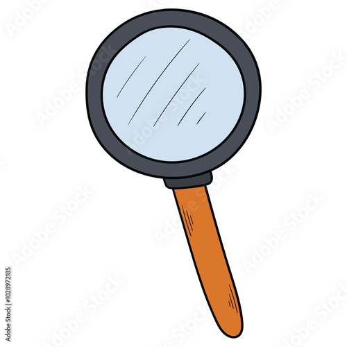 Hand drawn cartoon magnifying glass on a white background.