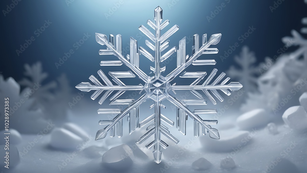 Crystal Snowflake A singular, intricately detailed snowflake stands out against a field of frosted white, its intricate crystal structure shimmering in the soft, blue light. Crystal Snowflake A singular, intricately detailed snowflake stands out against a field of frosted white, its intricate crystal structure shimmering in the soft, blue light.