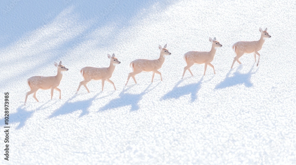 Majestic Deer Herd in Winter Wonderland: A Serene Scene of Wild Animals in Snowy Landscape under Cinematic Light Majestic Deer Herd in Winter Wonderland: A Serene Scene of Wild Animals in Snowy Landscape under Cinematic Light