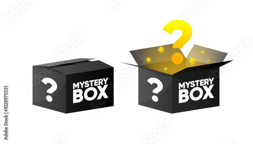 Mystery Giftbox. Open and Close a box with a red ribbon. Random secret loot box isometric concept. Vector illustration.