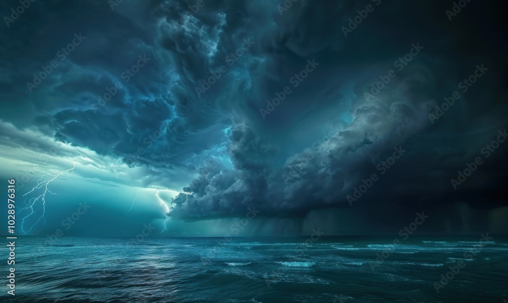 Fototapeta premium Powerful storm over the ocean, 4K hyperrealistic photo