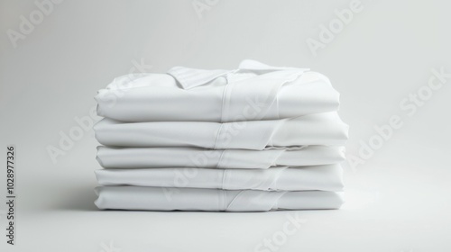 A Stack of Folded White Dress Shirts on a White Background photo