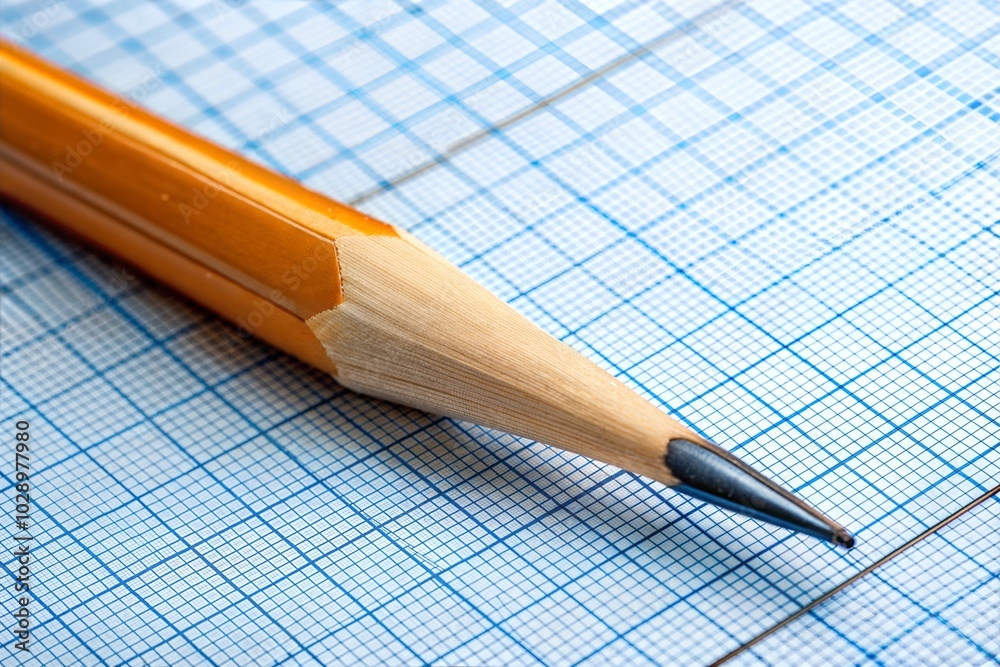 Drafting essentials sharp yellow pencil on graph paper for educational writing Drafting essentials sharp yellow pencil on graph paper for educational writing