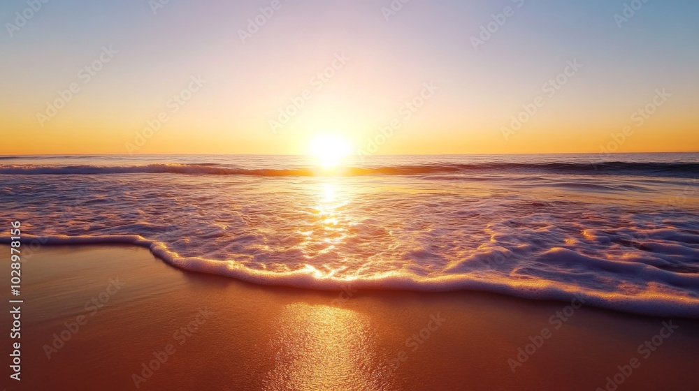 The sun is setting over the ocean, casting a warm glow on the water. The sky is a mix of orange and pink hues, creating a serene and peaceful atmosphere. The waves gently lap against the shore The sun is setting over the ocean, casting a warm glow on the water. The sky is a mix of orange and pink hues, creating a serene and peaceful atmosphere. The waves gently lap against the shore