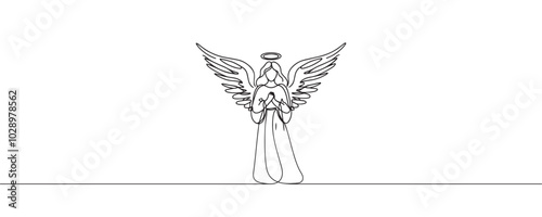 angel continuous one line drawing. Vector illustration.