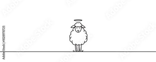 God's sheep one line. vector illustration