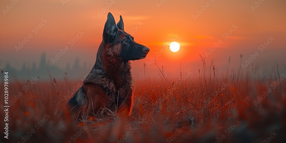 German Shepherd Watching the Sunset