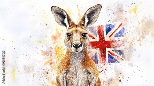 Festival illustrations of the Australian flag, kangaroo or koala bear,generated with AI. photo