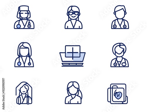 Set of line icons for online medical services