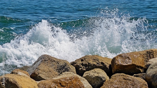 Waves Crashing Against Rocky Shoreline