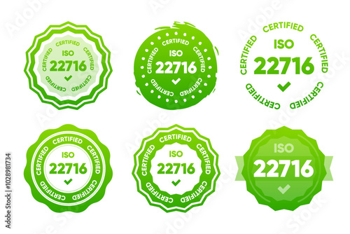 22716 Iso certified standarts collection. International Organization for Standardization stamp. Vector illustration.