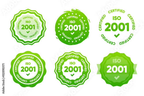 2001 Iso certified standarts collection. International Organization for Standardization stamp. Vector illustration.