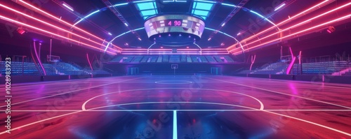 Futuristic sports arena under a neon-lit dome, 4K hyperrealistic photo