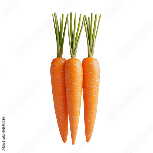 Three Fresh Orange Carrots with Green Tops photo