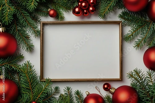 christmas background with fir branches and decorations