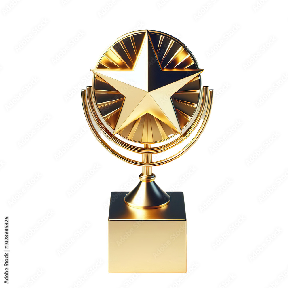 Metallic 3D image of golden trophy with a star on top on a white background PNG Metallic 3D image of golden trophy with a star on top on a white background PNG