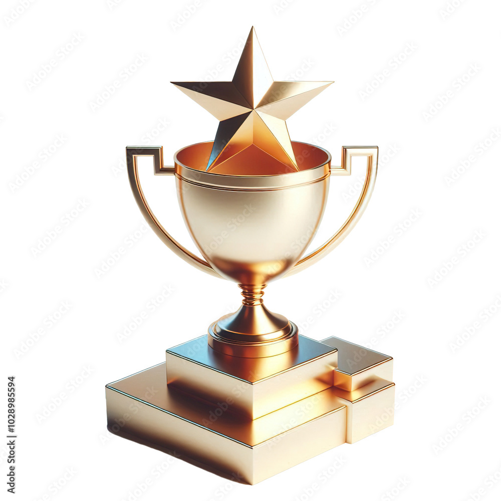 Metallic 3D image of golden trophy with a star on top on a white background PNG Metallic 3D image of golden trophy with a star on top on a white background PNG