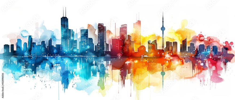 Obraz premium Colorful City Skyline Watercolor Art
