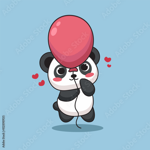 cute cartoon panda with ballon vector
