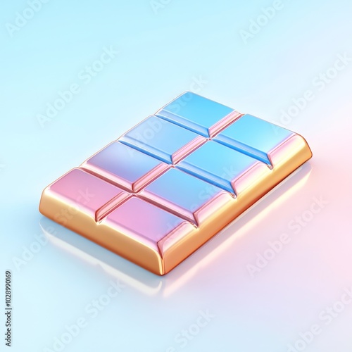 D Render of a Pink and Blue Iridescent Chocolate Bar on a Pastel Background