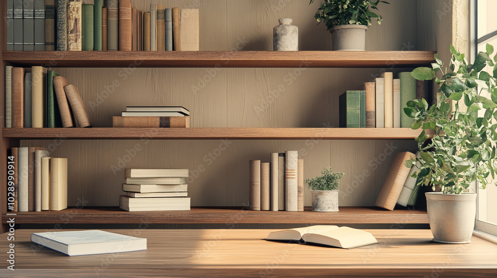 A wooden table surrounded by a diverse collection of books neatly arranged on shelves in a cozy home library setting.
A wooden table surrounded by a diverse collection of books neatly arranged on shelves in a cozy home library setting.