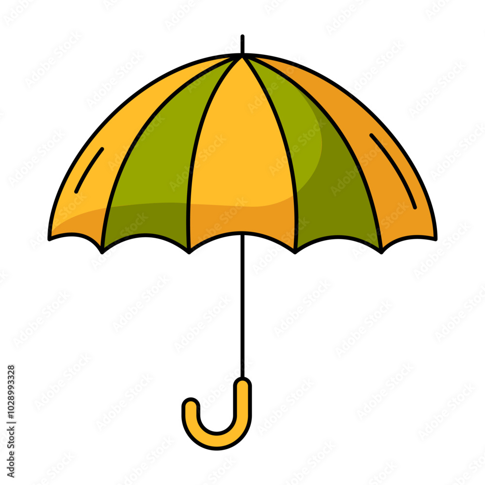 Open umbrella, protect from rainy weather in autumn, summer, spring. Vector flat simple element, color illustration. For logo, sticker, print, web design, scrapbooking Open umbrella, protect from rainy weather in autumn, summer, spring. Vector flat simple element, color illustration. For logo, sticker, print, web design, scrapbooking