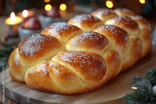 Freshly baked challah bread with sesame seeds