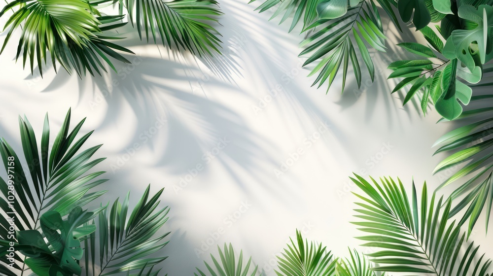 Tropical Palm Leaves and Shadows on a White Background Tropical Palm Leaves and Shadows on a White Background