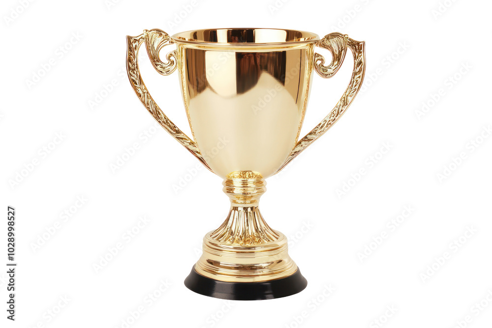 Golden trophy with ornate handles and base. Golden trophy with ornate handles and base.