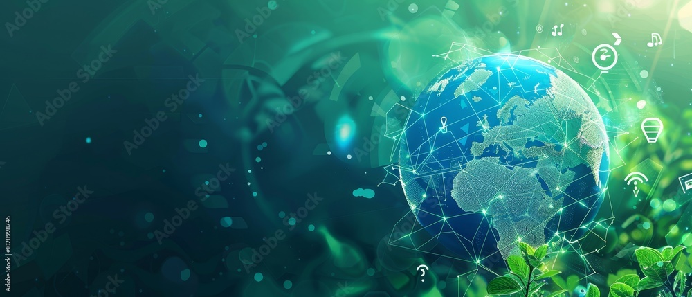 Obraz premium Global Technology and Nature Connection Concept