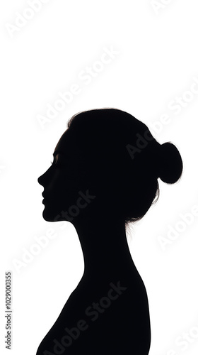 Silhouette of a woman, profile view, white isolated background.