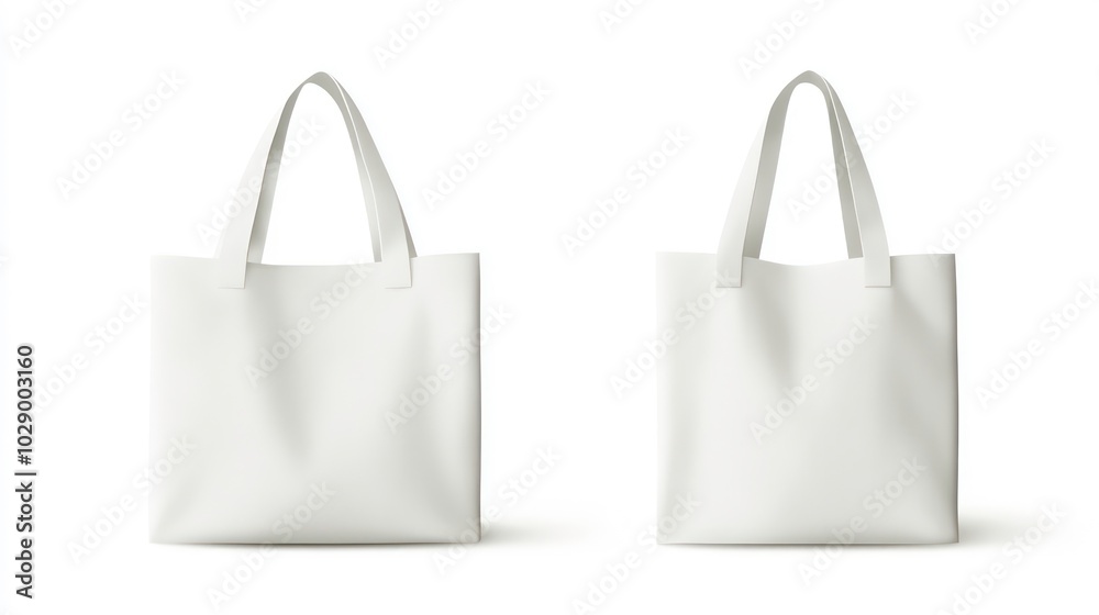 Two white tote bags isolated on white background. Two white tote bags isolated on white background.