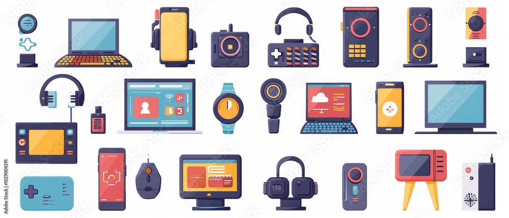 Colorful Collection of Modern Digital Devices and Gadgets Colorful Collection of Modern Digital Devices and Gadgets