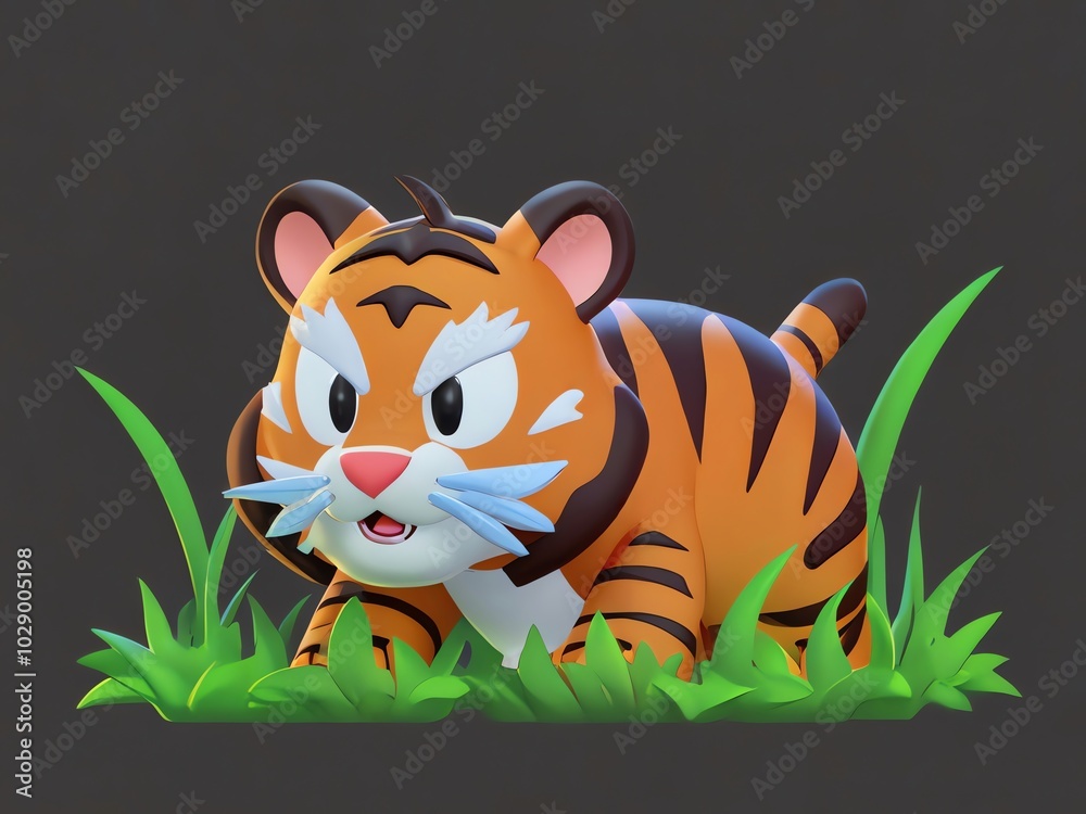 Cute Cartoon Tiger in the Grass Cute Cartoon Tiger in the Grass